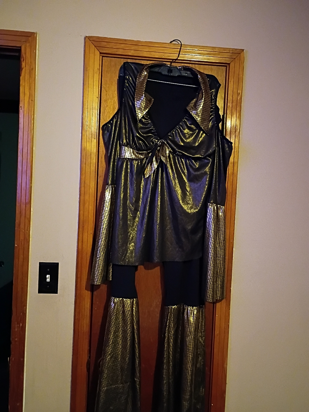Metallic Gold and Black Two-Piece Top and Flared Pant Set